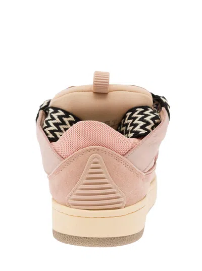 Shop Lanvin 'curb' Multicolor Low-top Sneaker With Oversized Laces In Leather Woman In Pink