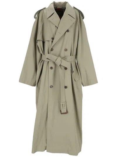 Shop Balenciaga Double-breasted Belted Coat In Beige