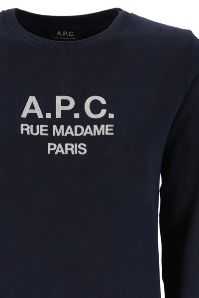 Shop Apc Blue Tina Sweatshirt In Fleece Cotton With Logo Embroidery To The Chest A.p.c. Woman In Multicolor