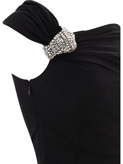 Shop Alexander Mcqueen Asymmetric Crystal Knot Dress In Black