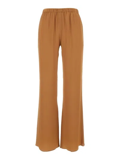 Shop Antonelli Brown Loose Pants With Elastic Waistband In Silk Blend Woman