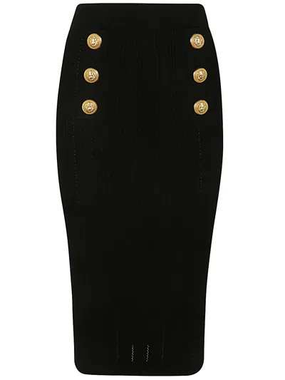 Shop Balmain Buttoned Knit Midi Skirt In Pa Noir
