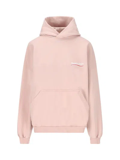Shop Balenciaga Logo Embroidered Hoodie In Pink