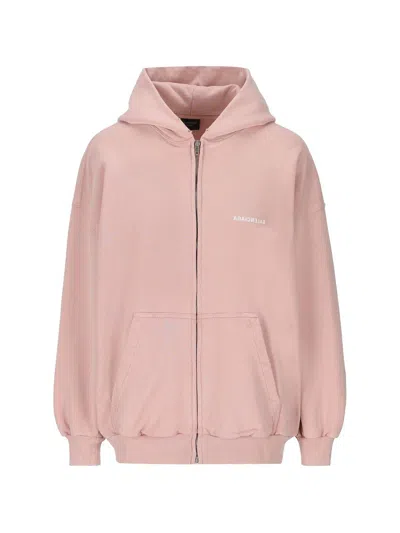 Shop Balenciaga Logo Printed Zip-up Hoodie In Pink