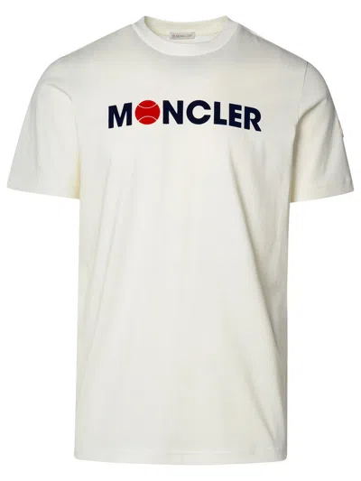 Shop Moncler Logo Flocked Crewneck T-shirt In White