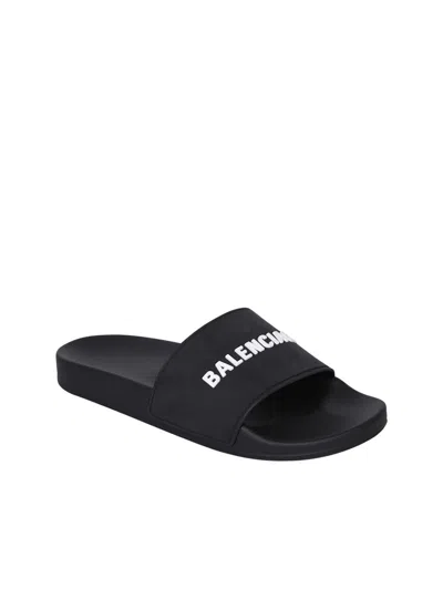 Shop Balenciaga Black And White Rubber Slides