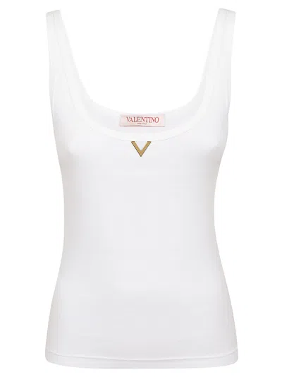 Shop Valentino Jersey Top Ribbed Cotton In White