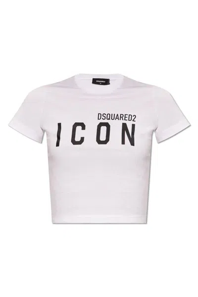Shop Dsquared2 Logo Printed Cropped T-shirt In White