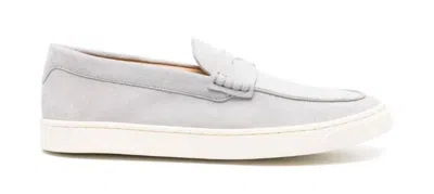 Shop Brunello Cucinelli Suede Leather Loafers In Gray