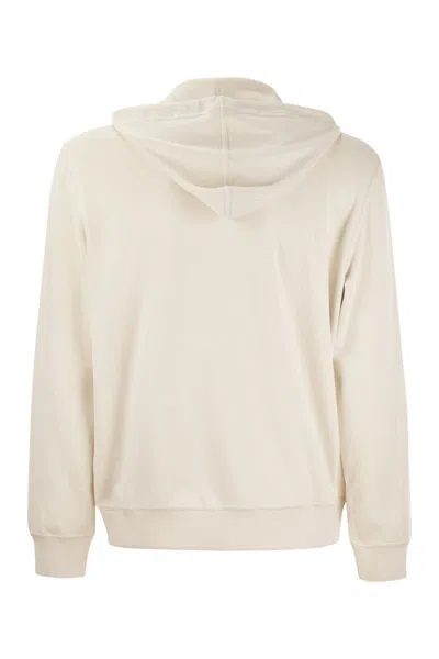 Shop Brunello Cucinelli Techno Cotton Interlock Zip-front Hooded Sweatshirt In Oat
