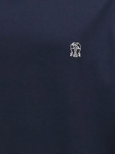 Shop Brunello Cucinelli Logo Cotton T-shirt In Blue
