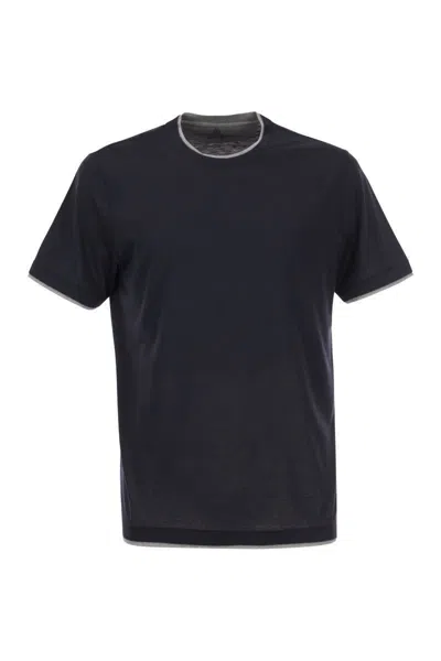 Shop Brunello Cucinelli Silk And Cotton T-shirt In Blue