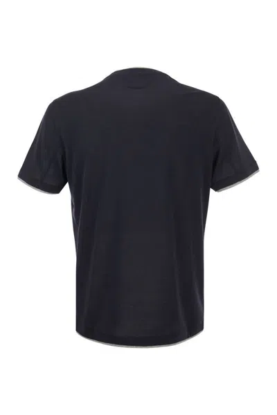 Shop Brunello Cucinelli Silk And Cotton T-shirt In Blue