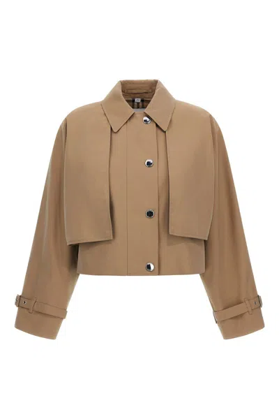 Shop Burberry Cotton Cropped Jacket In Beige