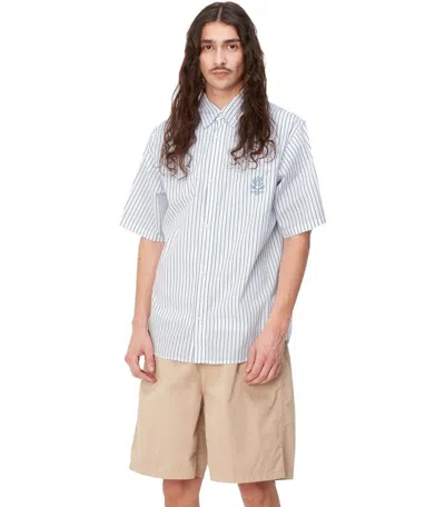 Shop Carhartt Wip  S/s Linus White Light Blue Shirt