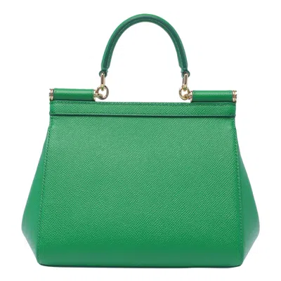 Shop Dolce & Gabbana Green Leather Medium Sicily Handle Bag