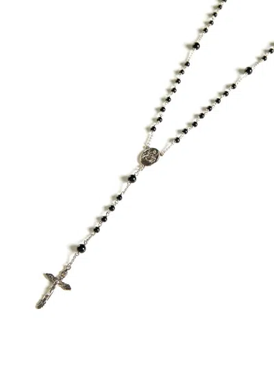 Shop Dolce & Gabbana Silver-tone Rosary Necklace With Gemstones And Cross In Brass Man