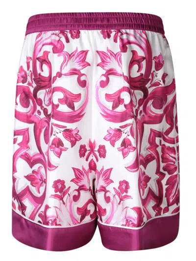 Shop Dolce & Gabbana Majolica Print Silk Shorts In Fuchsia