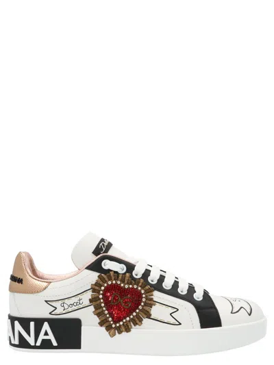 Shop Dolce & Gabbana Portofino Sneaker In Scritte Fdo Bianco