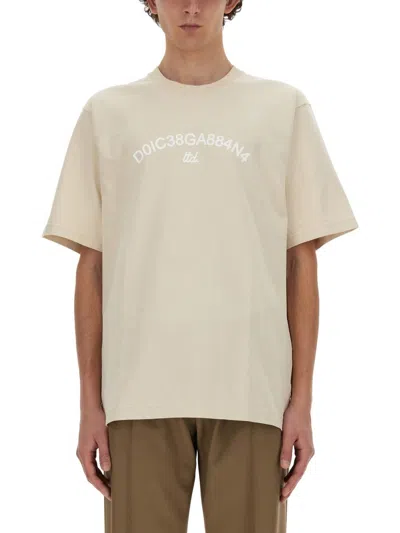 Shop Dolce & Gabbana T-shirt With Logo In Beige O Tan