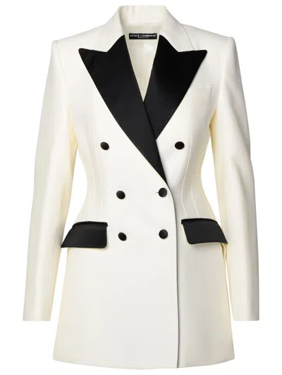 Shop Dolce & Gabbana White Wool Blend Blazer