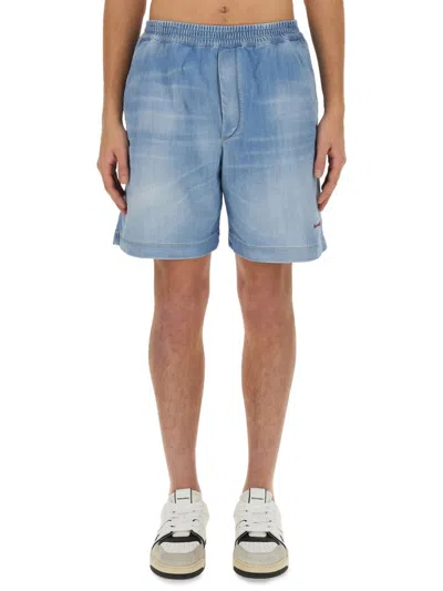 Shop Dsquared2 Light Blue Bermuda Shorts With Elastic Waistband And Logo Embroidery In Stretch Cotton Woman In Denim