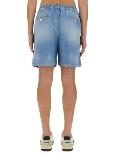 Shop Dsquared2 Light Blue Bermuda Shorts With Elastic Waistband And Logo Embroidery In Stretch Cotton Woman In Denim