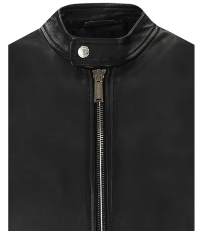 Dsquared2 Men Black Biker Jacket With Mandarin Collar And Waist Straps In Leather Man In Black