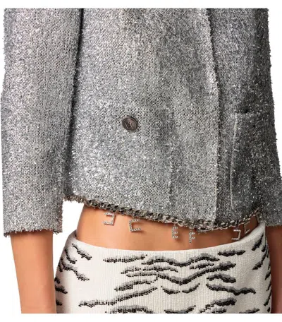 Shop Elisabetta Franchi Silver Cropped Jacket With Charms