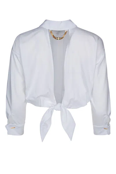 Shop Elisabetta Franchi White Poplin Crop Shirt