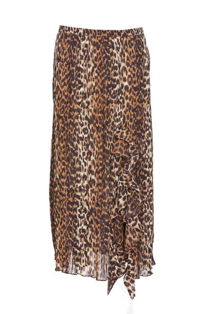 Shop Ganni Leopard Print Midi Skirt In Brown