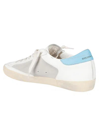 Shop Golden Goose White And Turquoise Leather Super Star Sneakers In White/turquoise