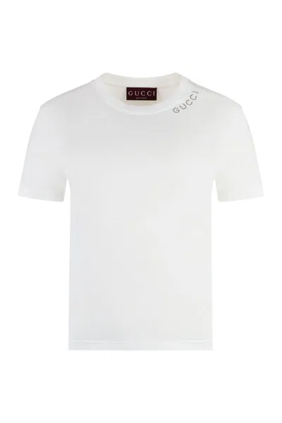 Shop Gucci Cotton Crew-neck T-shirt In White
