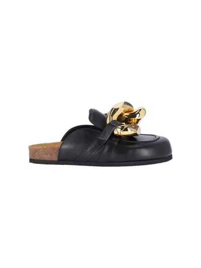 Shop Jw Anderson J.w. Anderson Black Leather Chain Loafer Mules