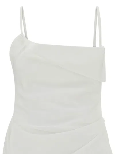 Shop Jacquemus 'la Robe Saudade' Mini White Draped Dress In Viscose Blend Woman