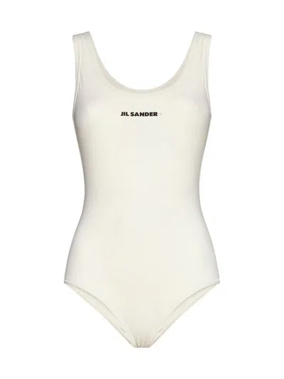 Shop Jil Sander One Piece Swimsuit With Logo In Ivory