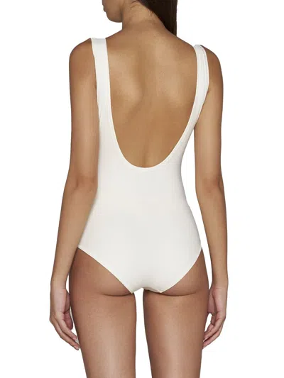 Shop Jil Sander One Piece Swimsuit With Logo In Ivory