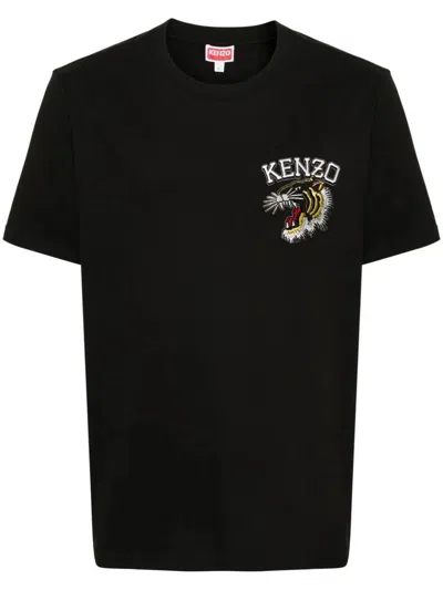 Shop Kenzo Embroidered Logo T-shirt Clothing In Black