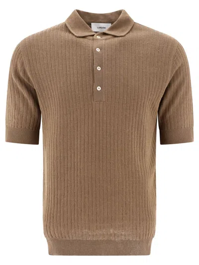 Shop Lardini Ribbed Polo Shirt In Brown