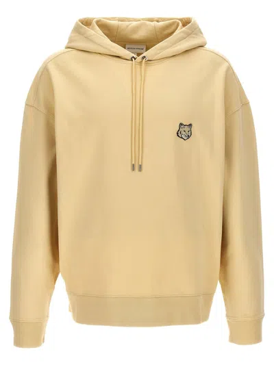 Shop Maison Kitsuné 'bold Fox Head' Hoodie In Beige