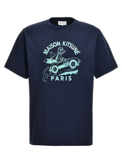 Shop Maison Kitsuné 'racing Fox' T-shirt In Ink Blue