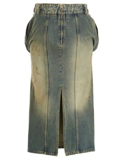 Shop Maison Margiela Dirty-used Effect Skirt In Blue