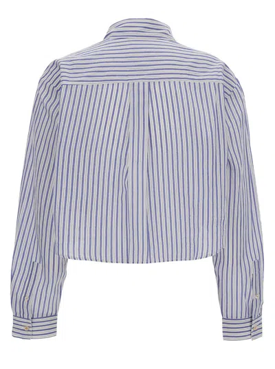 Shop Isabel Marant Étoile Light Blue And White Cropped Shirt With Stripe Motif In Cotton Woman