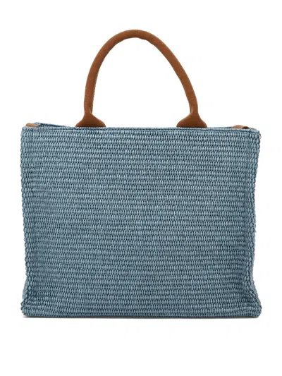 Shop Marni Blue Cotton Tote Bag In Opal/moca