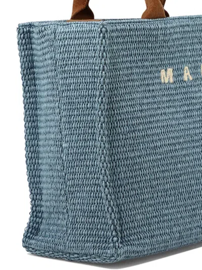 Shop Marni Blue Cotton Tote Bag In Opal/moca