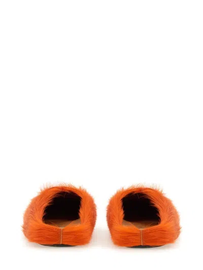 Shop Marni Fussbett Faux-fur Slippers In Orange