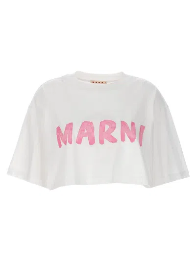 Shop Marni Logo Print Crop T-shirt In White