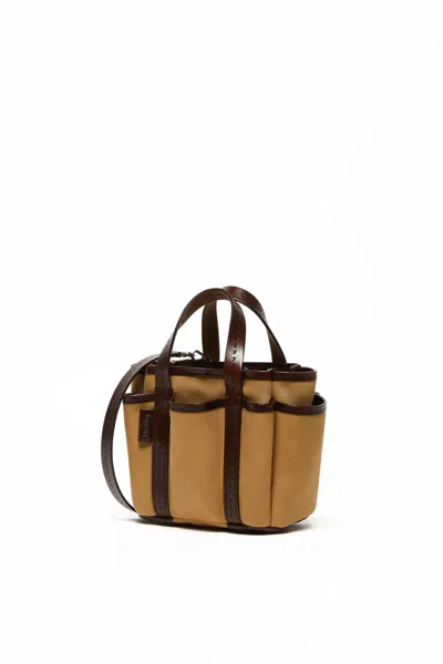 Shop Max Mara Gardenca Basxs - Giardiniera Mini Canvas And Leather Tote Bag In Leather/brown