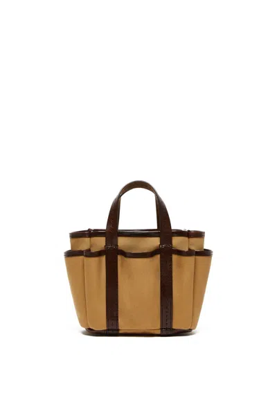 Shop Max Mara Gardenca Basxs - Giardiniera Mini Canvas And Leather Tote Bag In Leather/brown