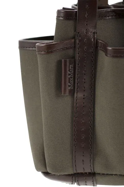 Shop Max Mara Gardenca Basxs - Giardiniera Mini Canvas And Leather Tote Bag In Dark Green